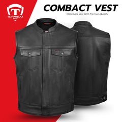 Combat Vest Men's Biker Waistcoat Leather Motorcycle Vest Real Leather Waistcoat Biker Vest