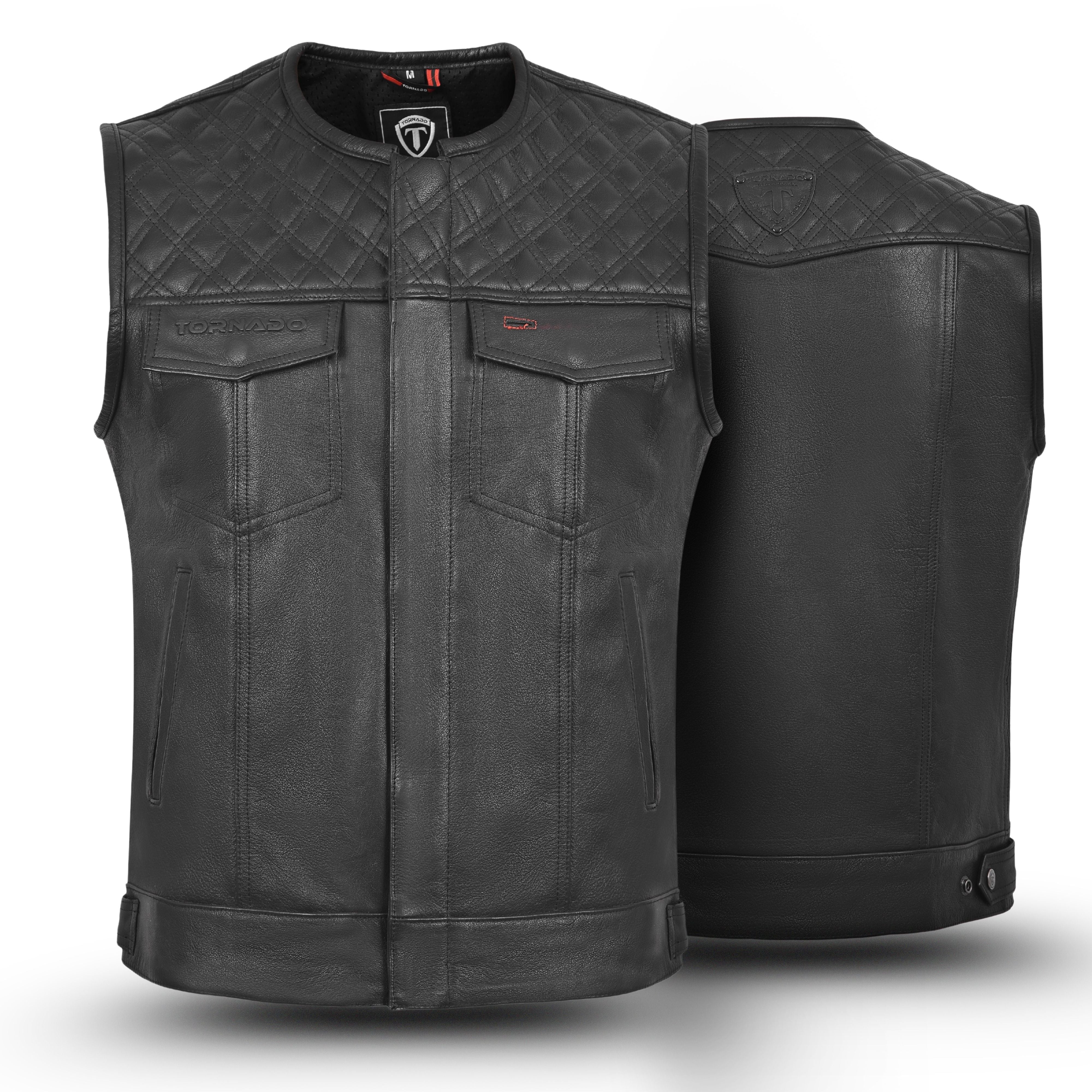 Men’s Real Leather Biker Waistcoat – Motorcycle Club Style Black Riding Vest