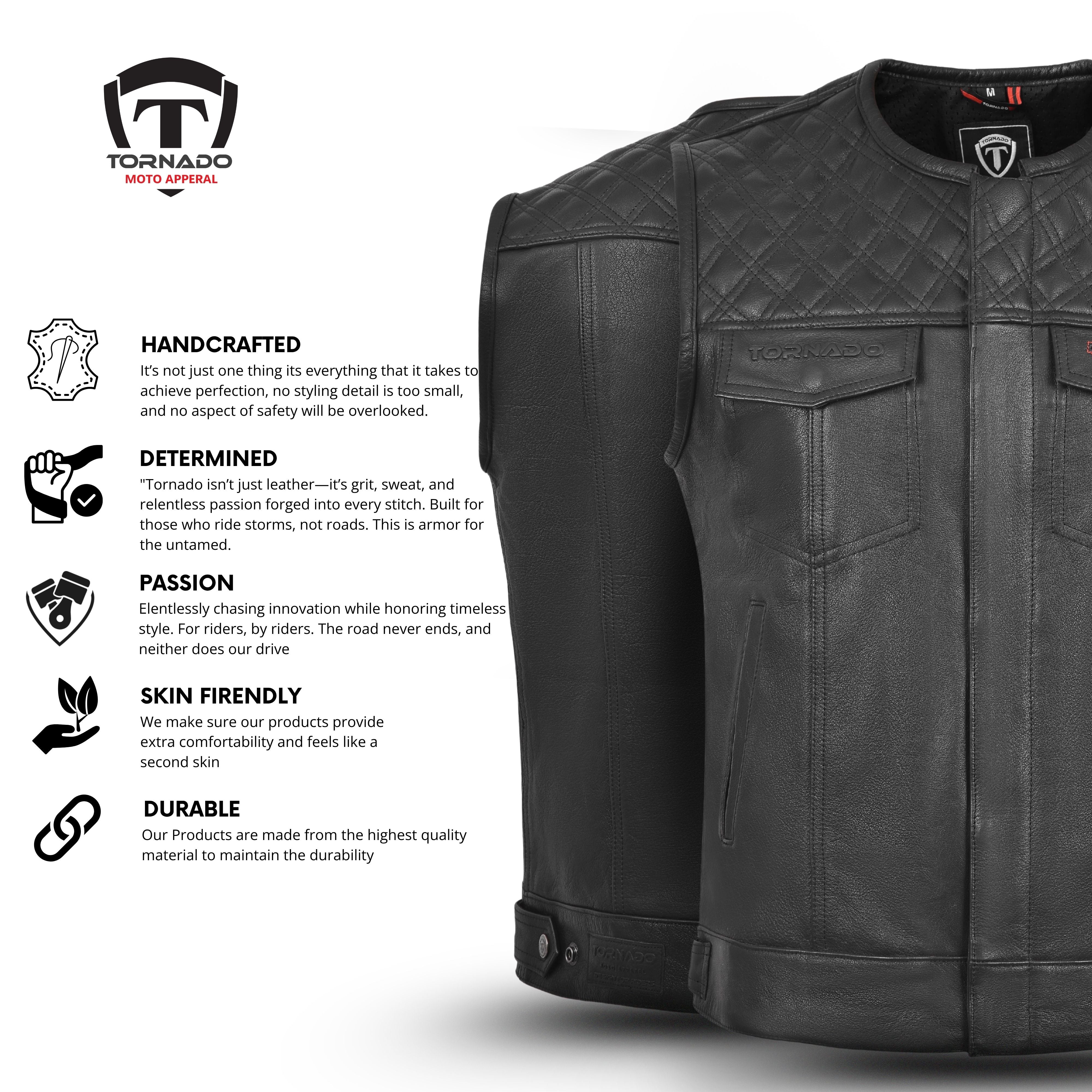 Men’s Real Leather Biker Waistcoat – Motorcycle Club Style Black Riding Vest