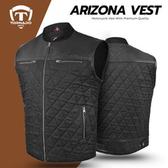 Tornado Arizona Men's Biker Leather Vest – Premium Buffalo Leather, Lightweight, Stylish & Functional