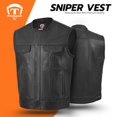 Sniper Vest Men's Real Leather Biker Waistcoat Motorbike Motorcycle Club Style Black Vests
