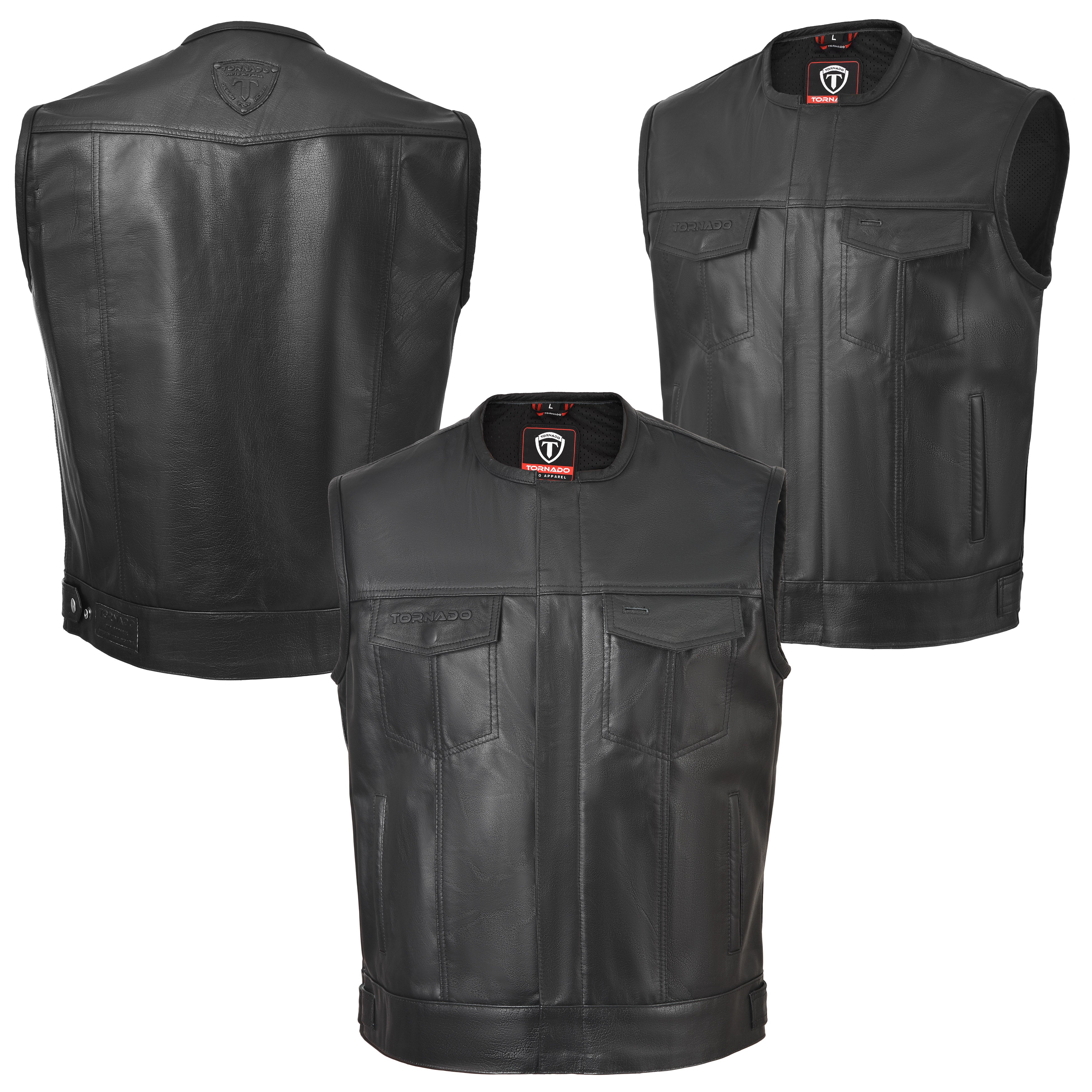Sniper Vest Men's Real Leather Biker Waistcoat Motorbike Motorcycle Club Style Black Vests