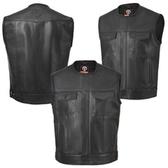 Sniper Vest Men's Real Leather Biker Waistcoat Motorbike Motorcycle Club Style Black Vests