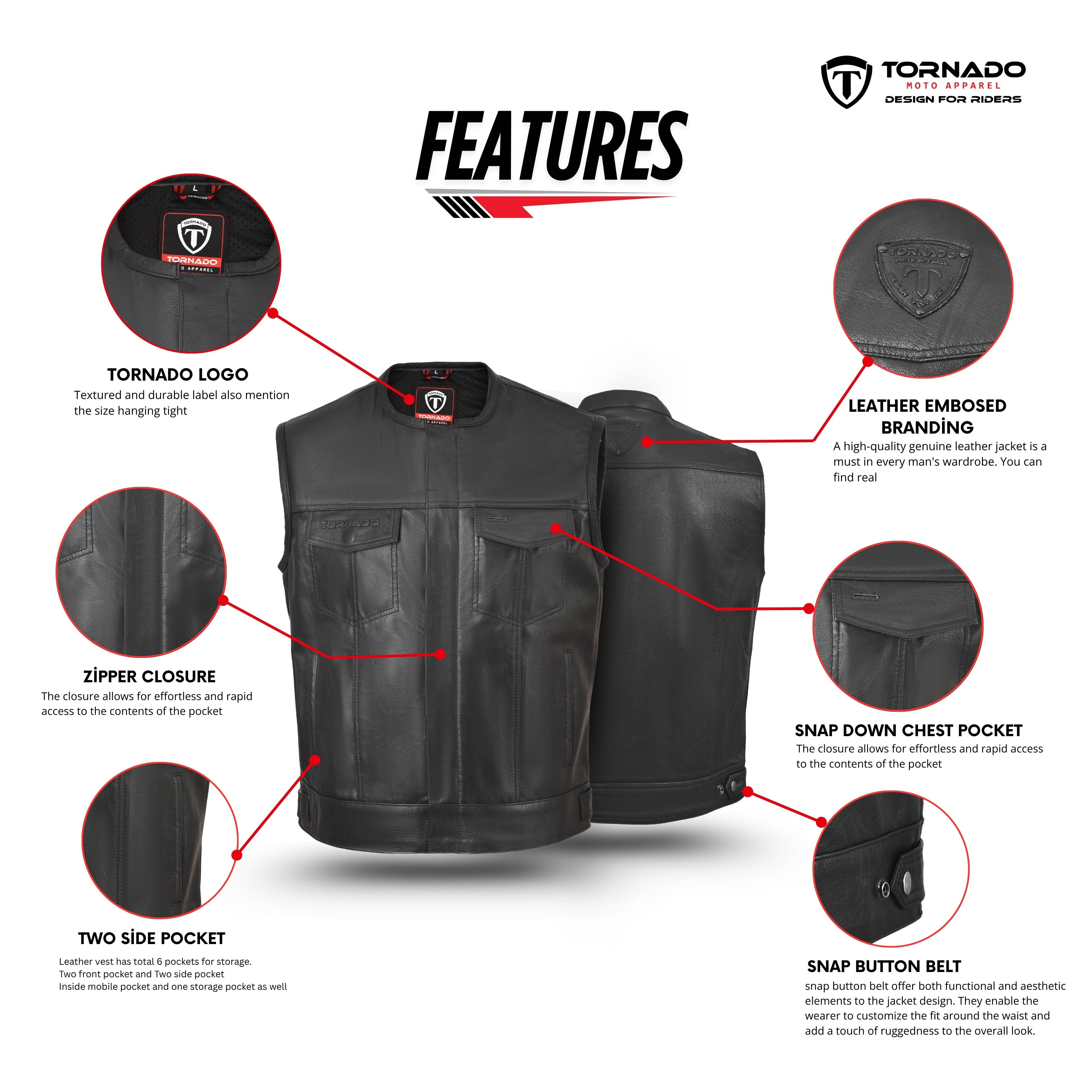Sniper Vest Men's Real Leather Biker Waistcoat Motorbike Motorcycle Club Style Black Vests