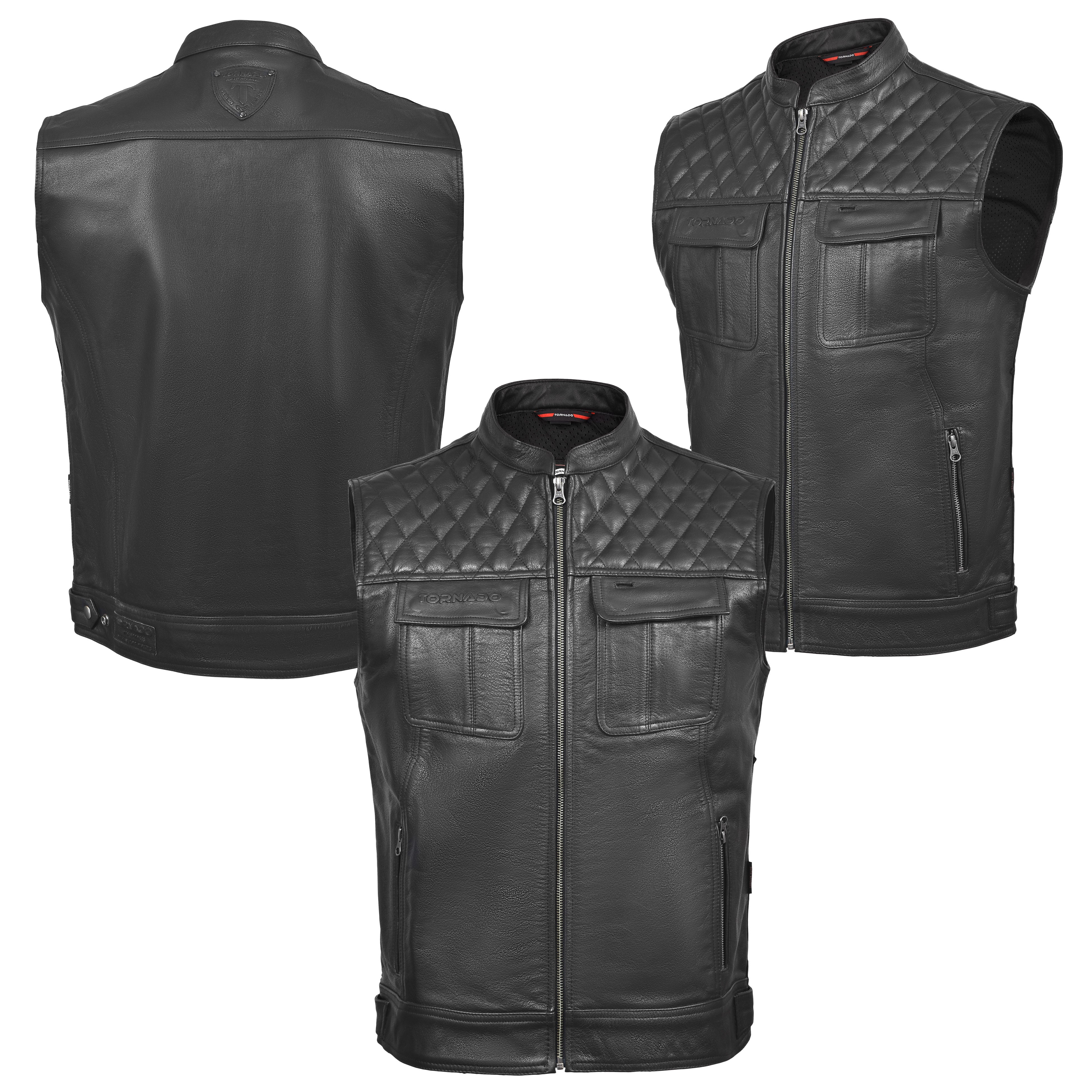 Tornado Vergas Buffalo Leather Vest  Premium Quality Biker Waistcoat with Stylish Stitching  Practical Utility Features