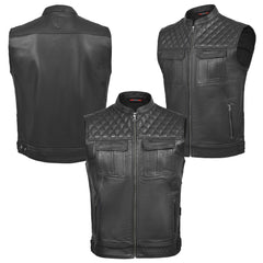 Tornado Vergas Buffalo Leather Vest  Premium Quality Biker Waistcoat with Stylish Stitching  Practical Utility Features
