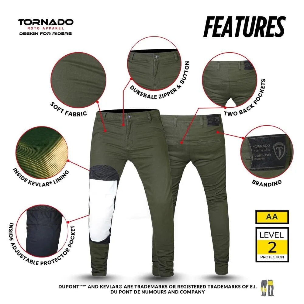 Chino Olive Green Motorcycle Twill Trousers