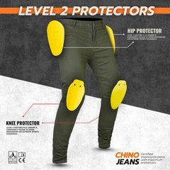 Chino Olive Green Motorcycle Twill Trousers