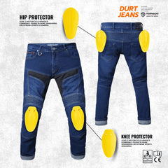 Armoured motorcycle jeans with knee and hip protectors, durable Kevlar motorcycle riding jeans for men in the UK.