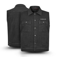 Black vest with button details on a white background, featuring the brand 'Tornado'.