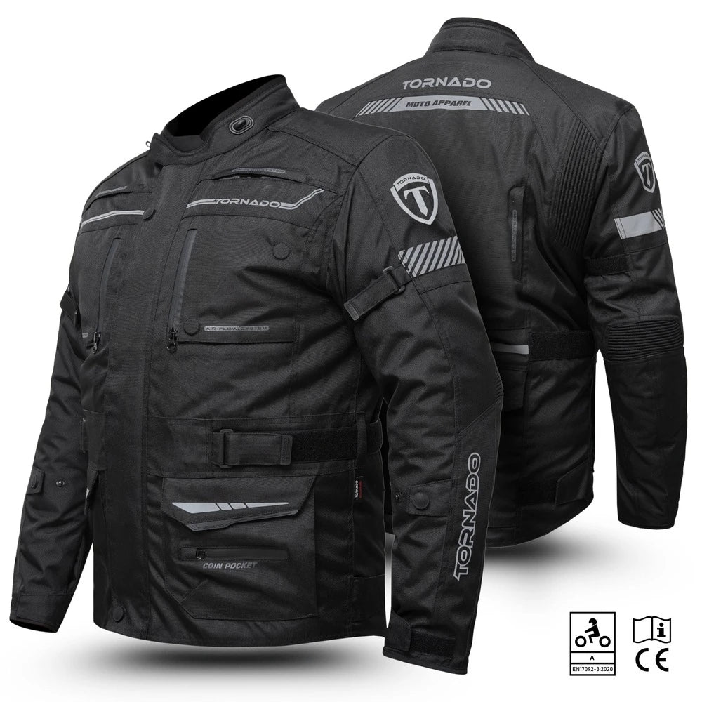 Tornado Sports Black Raid Leather Textile Jacket – CE AA Rated