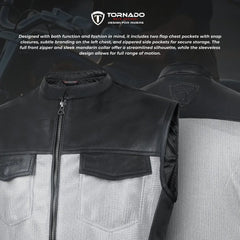 Black and gray jacket with Tornado branding on a dark background