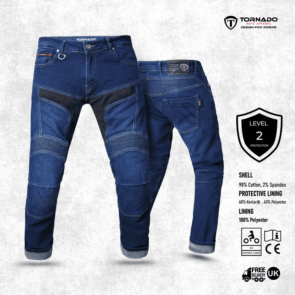 Men’s Kevlar motorcycle jeans with CE armour and reinforced lining, premium armoured motorcycle jeans for maximum protection.