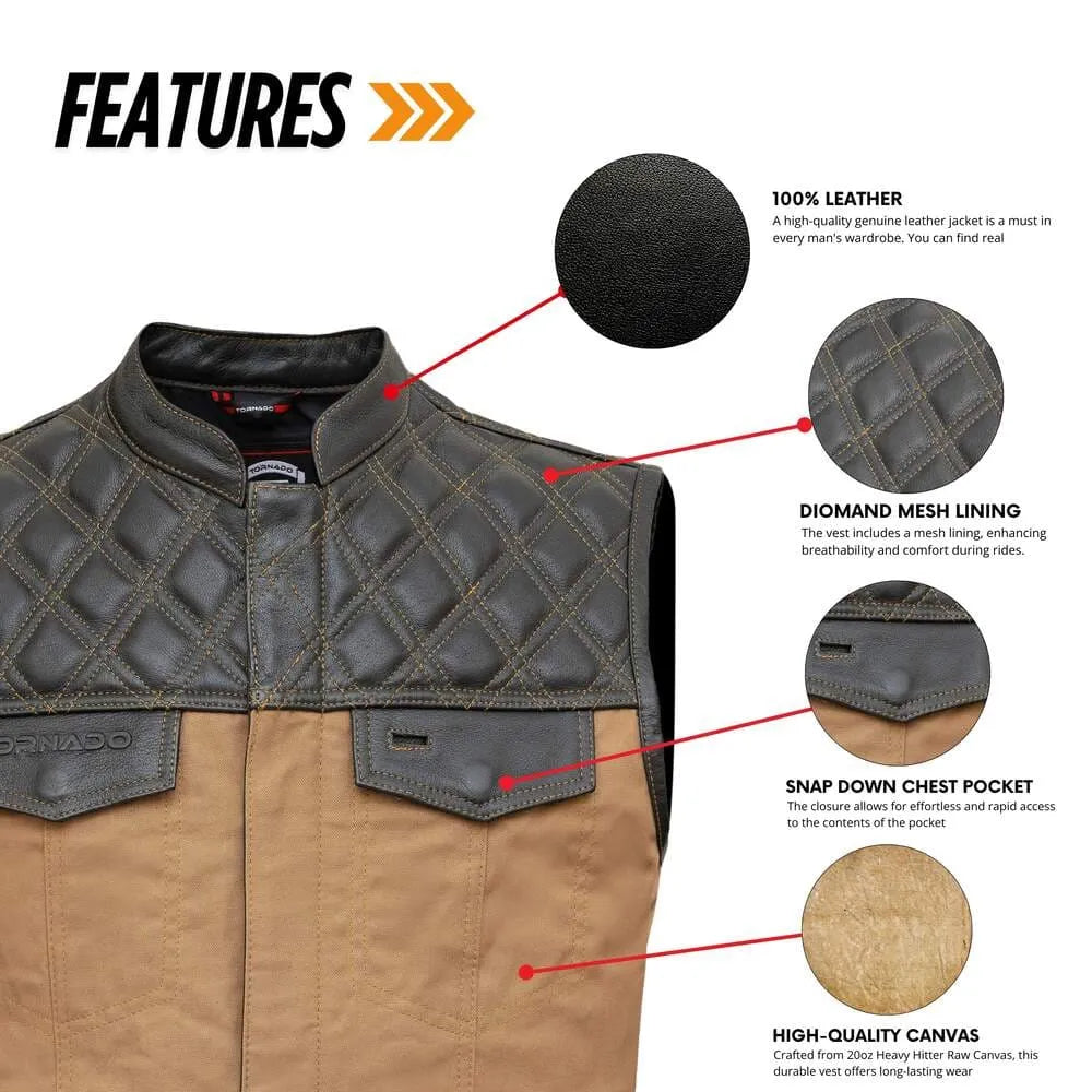 Leather vest with features highlighted on a white background