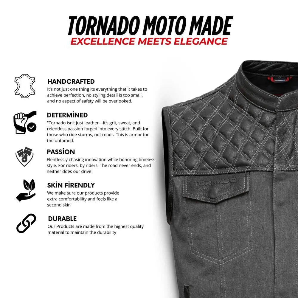 Gray quilted motorcycle jacket with brand details on a white background