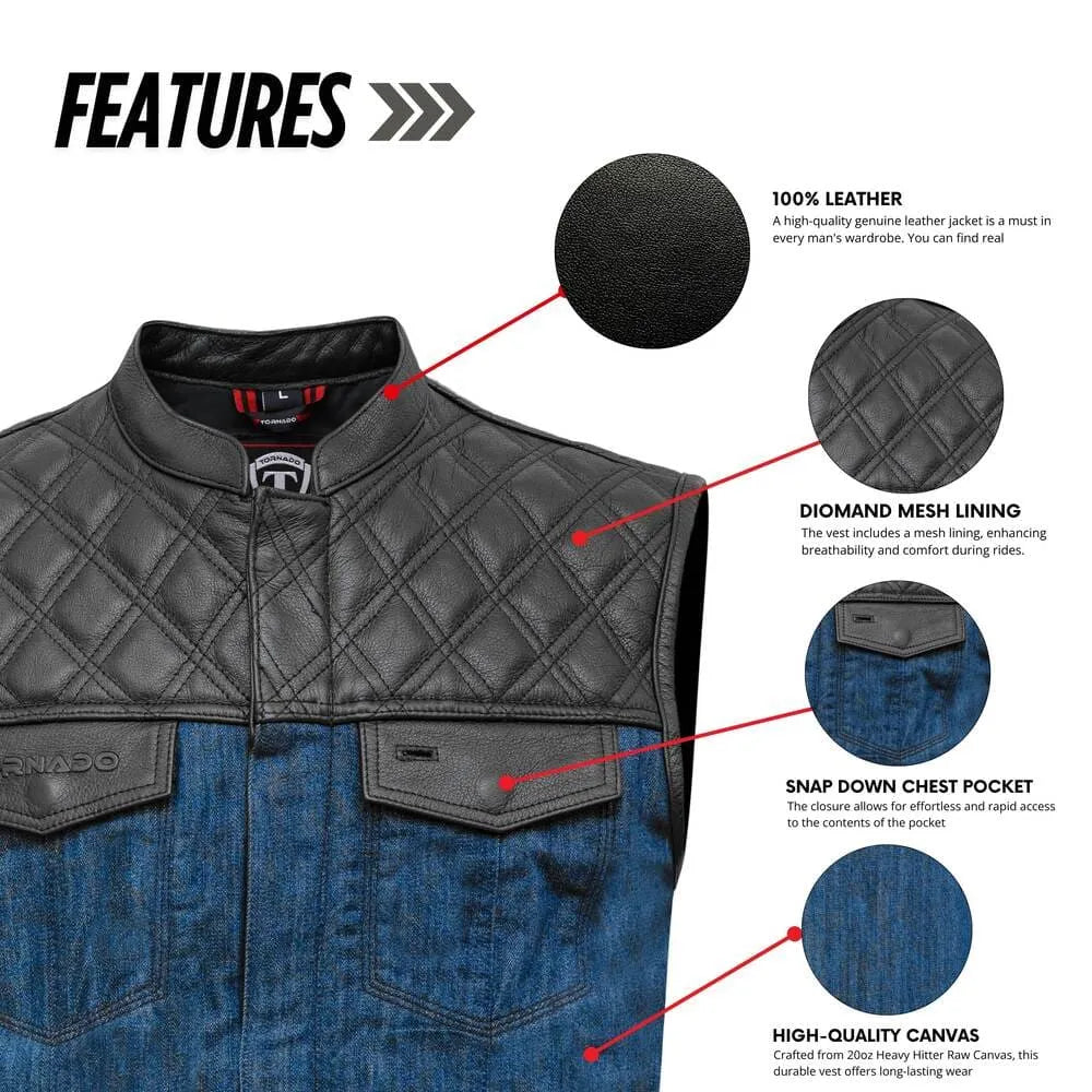 Leather vest with features highlighted on a white background