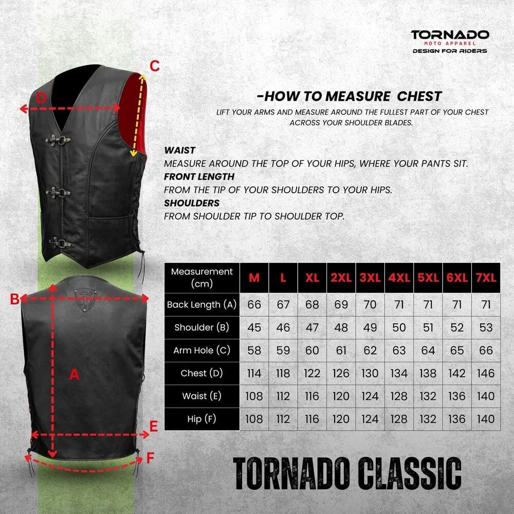 mens leather biker vest size chart