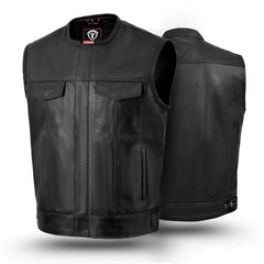 Men's real leather biker waistcoat, stylish leather motorcycle vest in black, featuring a genuine leather waistcoat design. This top-quality biker vest is perfect for motorcycle enthusiasts, offering both fashion and functionality. Genuine leather waistcoat, leather biker vest, and motorcycle vest with a sleek, durable finish