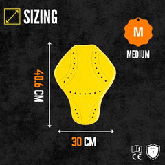 Yellow CE Level 2 medium motorcycle back protector, 40.6 x 30 cm, Tornado Moto UK.