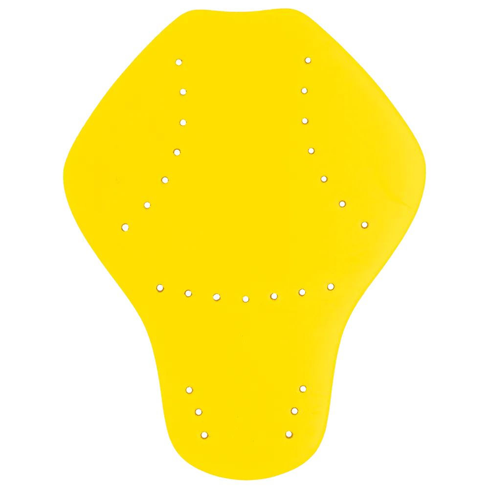 Yellow motorcycle back protector with ventilation holes, premium gear from Tornado Moto UK