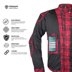 Motorcycle protective shirt interior mesh fabric with CE armor slots and Tornado Moto comfort features.