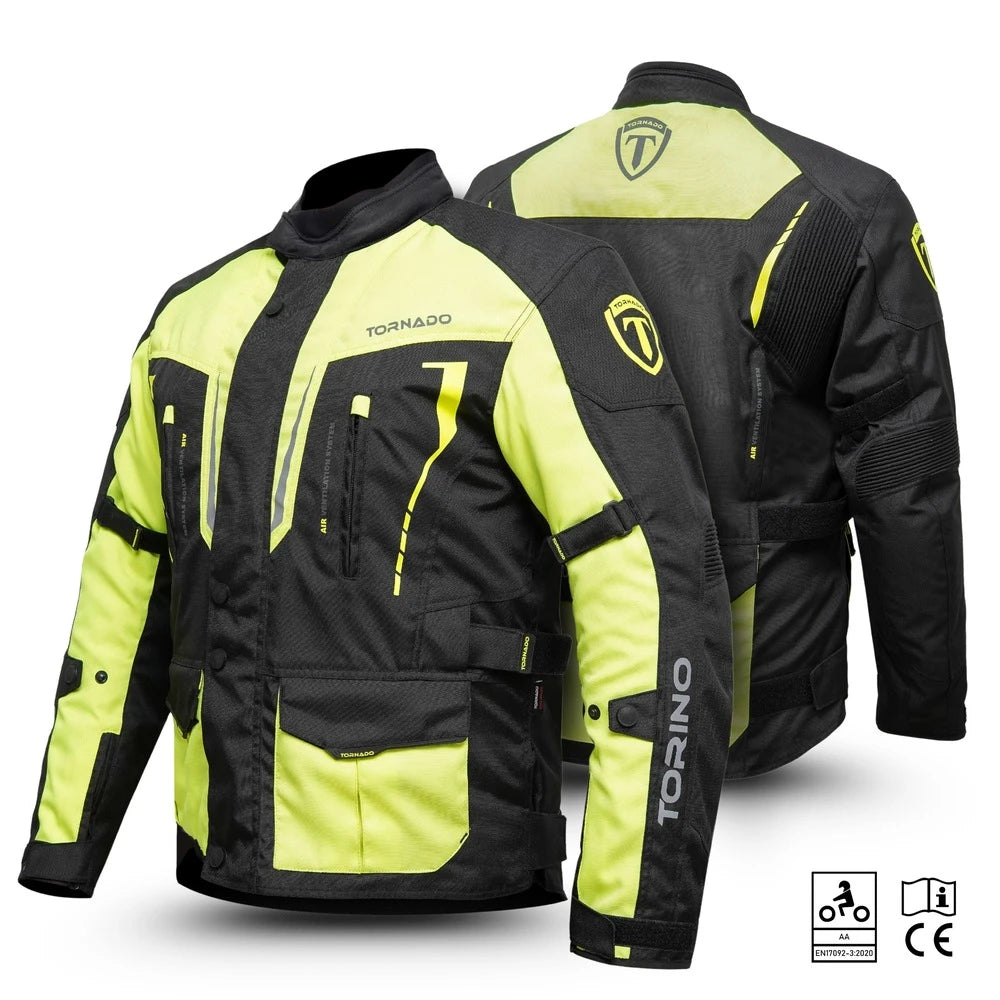 Tornado Sports Torino Fluorescent Yellow Motorcycle Jacket – CE AA Rated