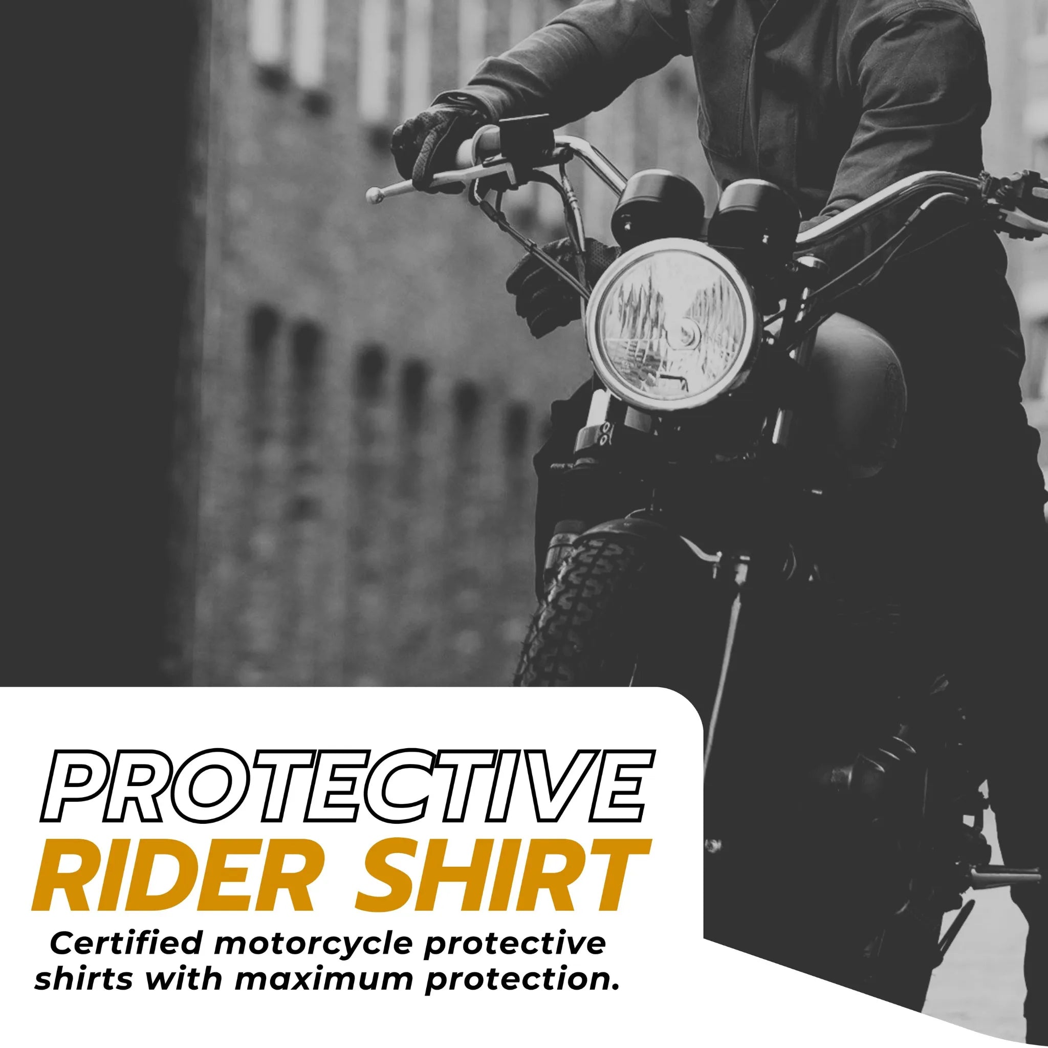 Certified Kevlar lined protective motorcycle rider shirt by Tornado Moto, shown worn by rider on motorcycle for maximum protection