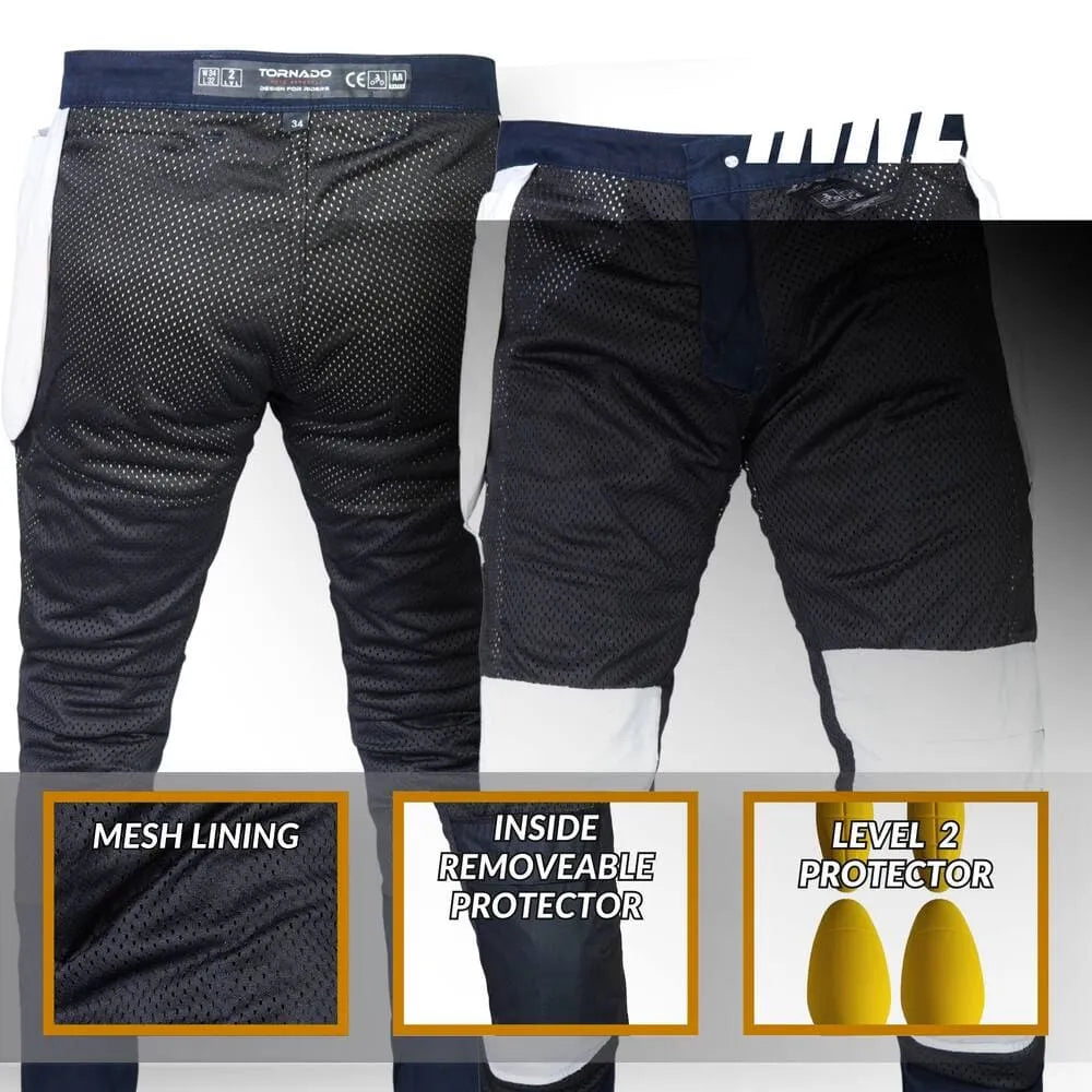 Tornado Chino slim fit Kevlar jeans with breathable mesh inner lining and removable CE Level 2 knee hip protectors