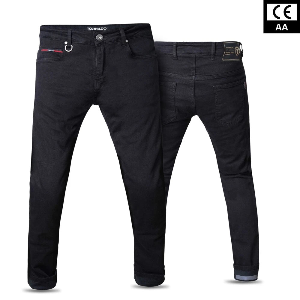 Tornado Sports Dark Black Comfort Motorcycle Jeans CE AA Rated