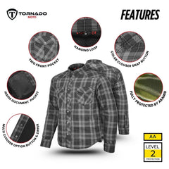 Tornado Sports Grey Filson Kevlar Motorcycle Riding Shirt