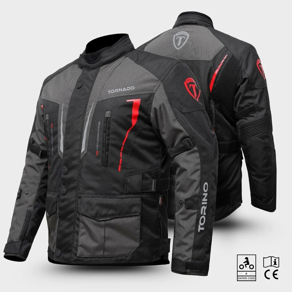Tornado Moto Black/Red Torino Waterproof Motorcycle Textile Jacket