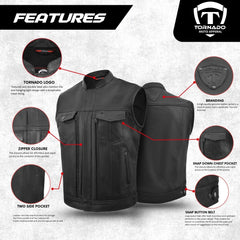Tornado Sports Track Black Men’s Biker Leather Vest 011