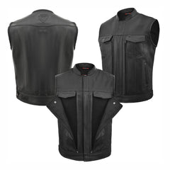 Tornado Sports Track Black Men’s Biker Leather Vest 011