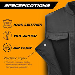 Tornado Sports Track Black Men’s Biker Leather Vest 011