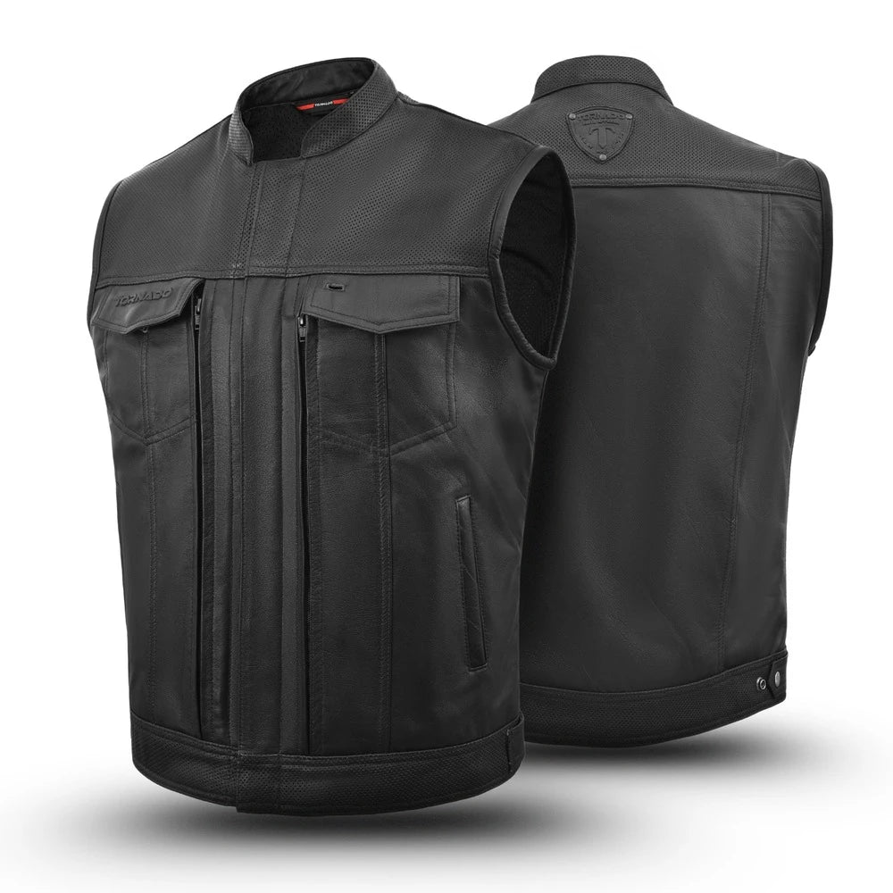 Tornado Sports Track Black Men’s Biker Leather Vest 011