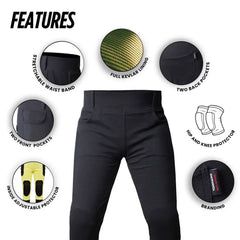 Black women kevlar legging with features highlighted on a white background