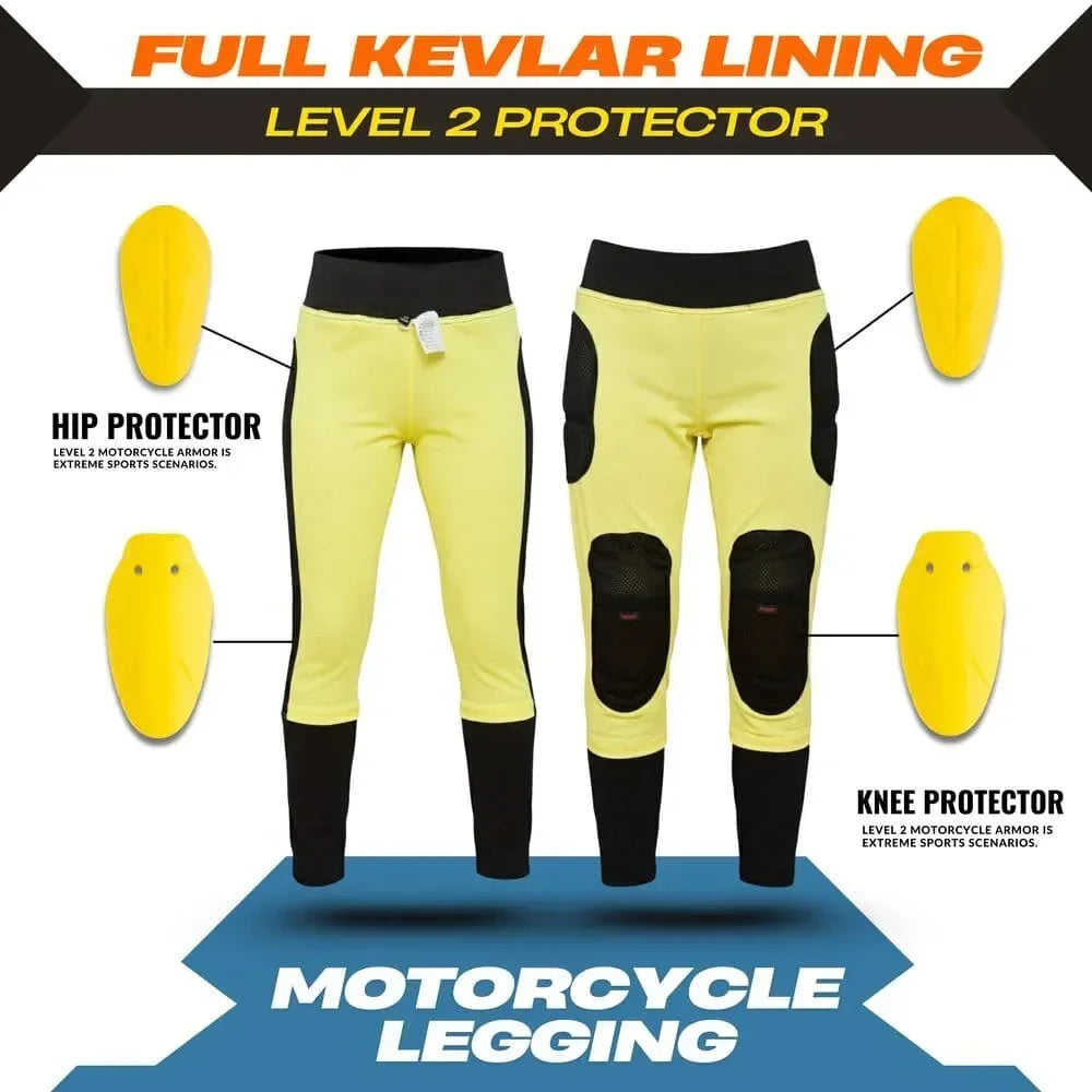 Motorcycle legging with kevlar lining and protectors on a white background
