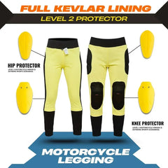 Motorcycle legging with kevlar lining and protectors on a white background